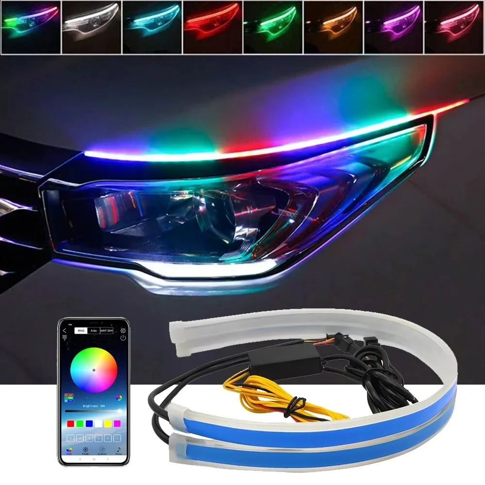 Tagfahrlicht Auto LED DRL Lampe Streifen DRL Dekorative Licht Auto Scheinwerfer Blinker Licht RGB Mit Fernbedienung App Steuerung