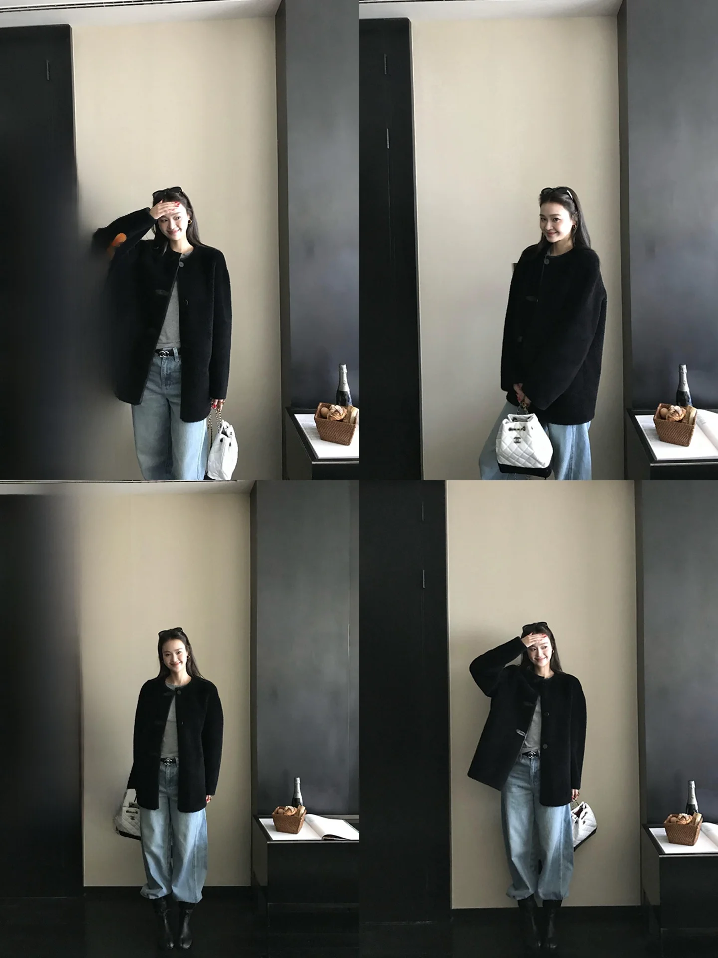 

ZM ZhouMi mat Bla White Color Blo Woolen Fur Coat Young Sle Women's Outerwear Warmth Universal Fit Long Sve M...