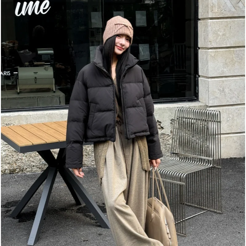 سترة نسائية شتوية 2025 منتفخة قصيرة بغطاء للرأس على طراز ركاب معطف سميك أنيق