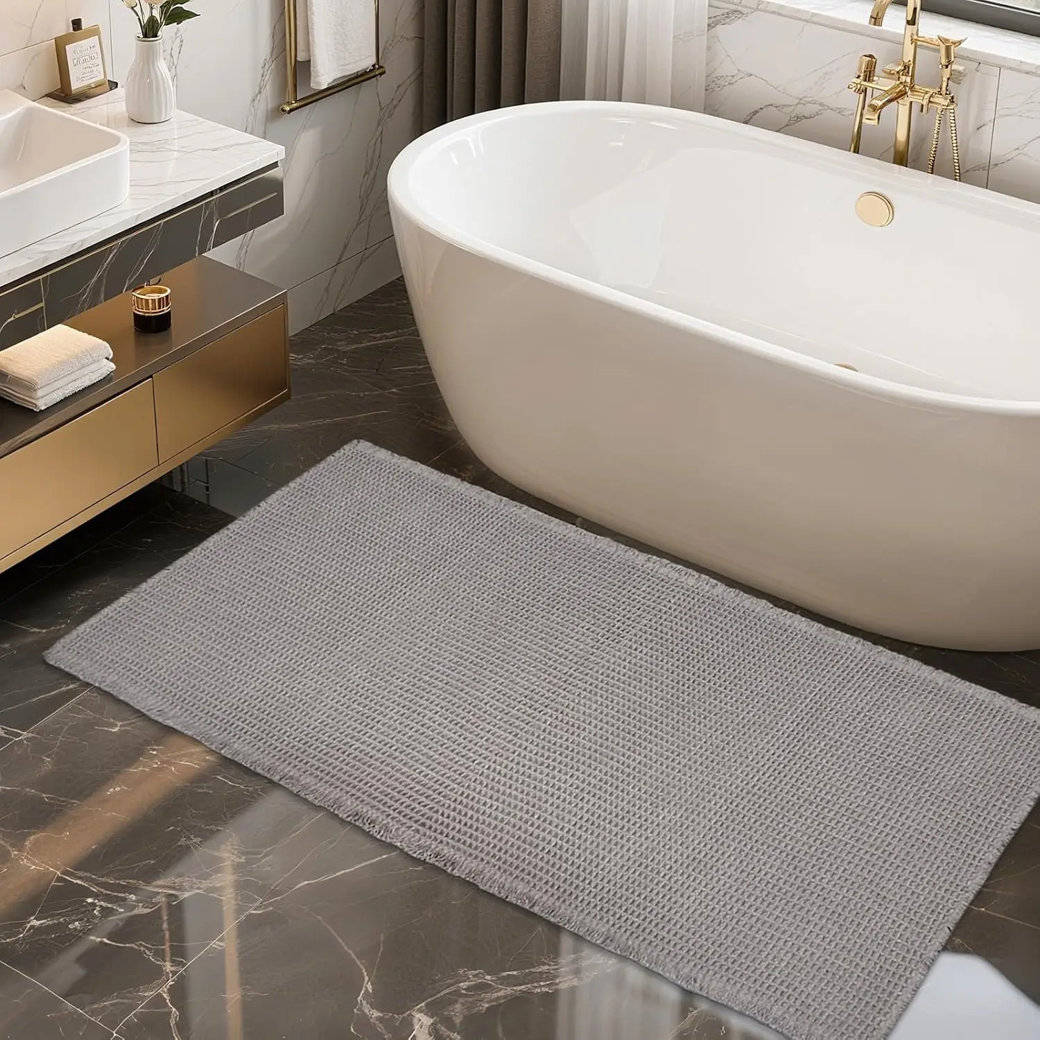 

Серый вафельный коврик для ванной, супервпитывающий, нескользящий, 60x120 см, машинная стирка, мягкий напольный коврик