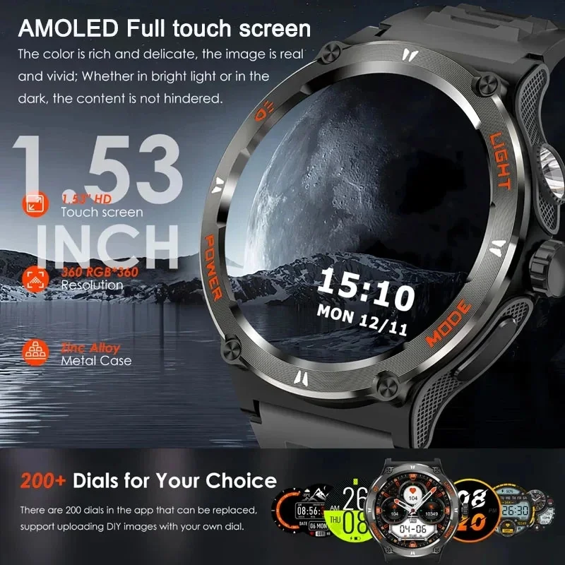 2024New For Xiaomi Huawei Rugged Military Smart Watch Men HD AMOLED Bluetooth Call GPS Track 500Mah 3ATM Waterproof Smartwatches