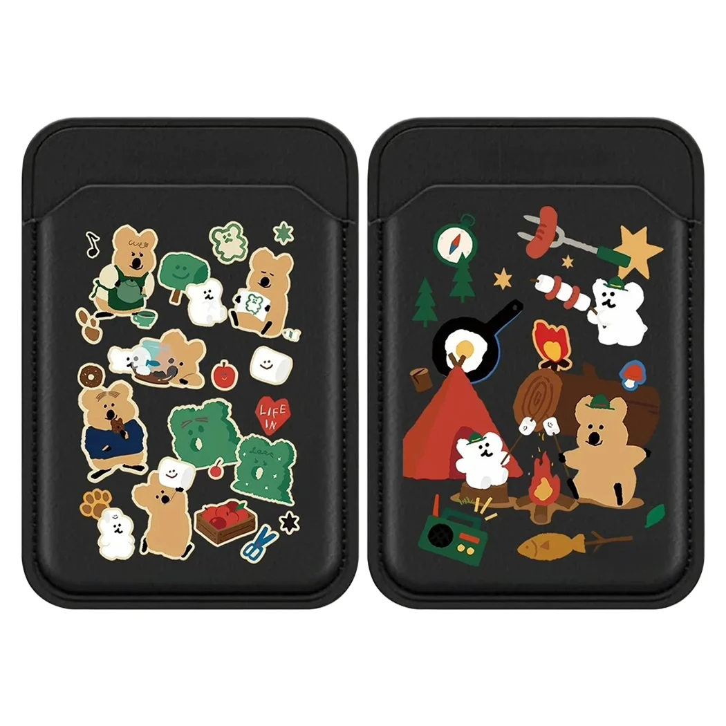 

Магнитный держатель для карт из искусственной кожи с мультяшным медведем-хурмой для iPhone и Galaxy S, аксессуары для мобильных телефонов