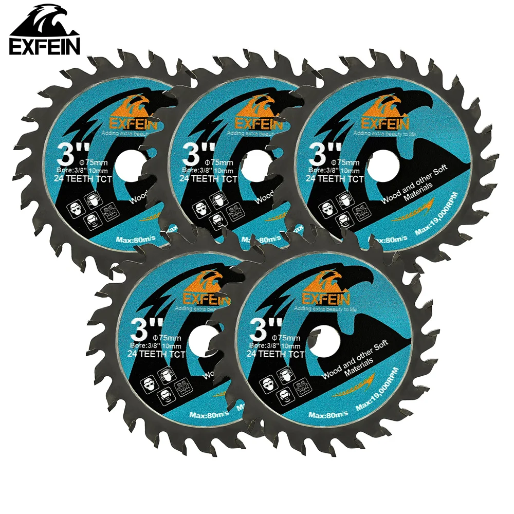 EXFEIN 5 uds 75/85mm TCT hojas de sierra Circular para sierras circulares manuales trabajo de madera dimensiones de plástico disco de corte profesional