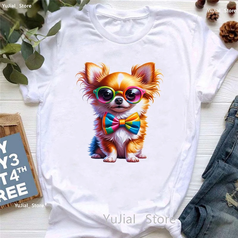 Hot Sale Funny Tshirt Girls Colorful Chihuahua Animal Printed Tshirt Women Harajuku Kawaii Clothes Summer Fashion T-Shirt