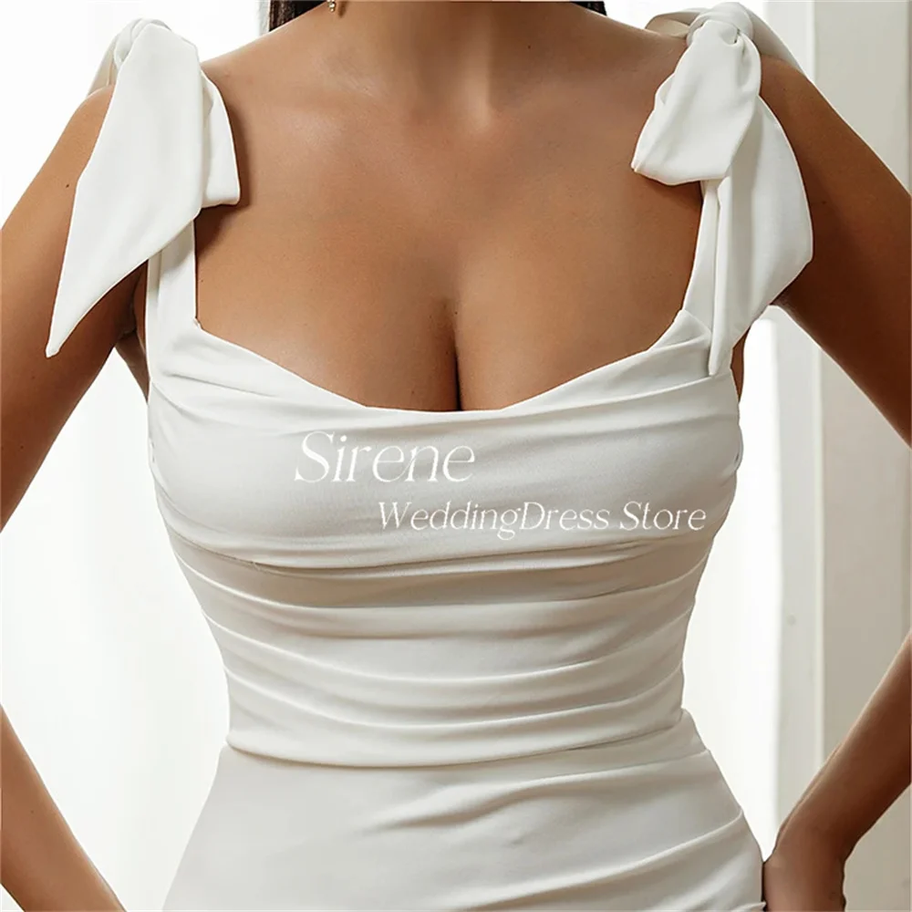 Sirene semplice papillon Spaghetti Strap collo quadrato macchia pieghettata abiti da sposa Sexy spacco laterale alto sirena Backless abito da sposa