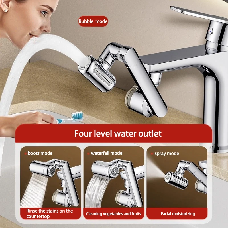 Four-speed Filter Mechanical Arm Universal Faucet Extender Anti-splash Bathroom Washbasin Rotating Faucet Bubbler Joint