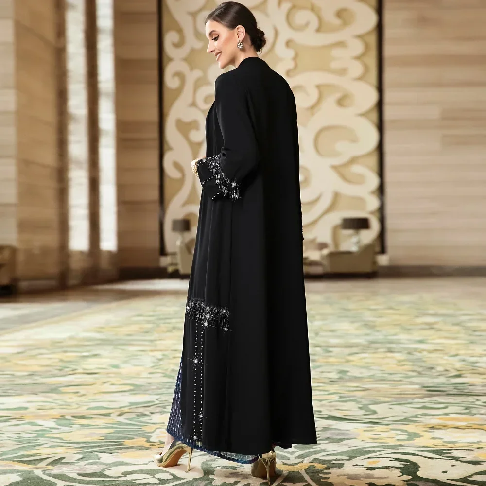 Cardigan Robe Casual Loose Abayas for Women Moroccan Caftan Women Dress Muslim Abaya Dress Dubai Black Tassel Multicolored Beads