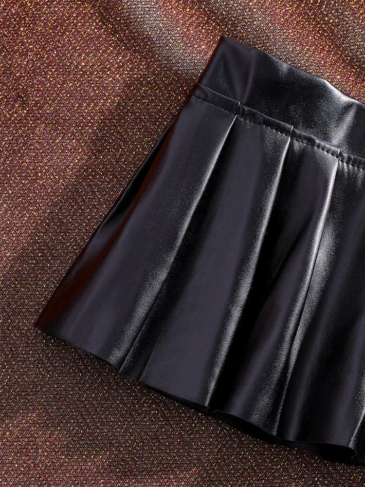 Sexy PU Leather Pleated Mini Skirt for Women Low Waist Solid Basic Nightwear Micro Bikini Clubwear Female Fashion Accessories