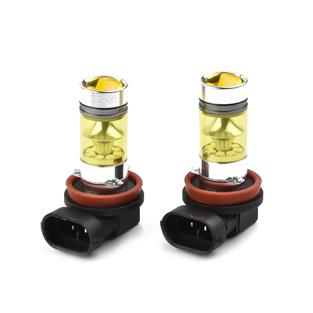 Bright Yellow Light, H11 H8 LED Fog Light Bulbs 4300K 100W 1500LM Focus Lights Aluminum Alloy Housing Pack Of 2