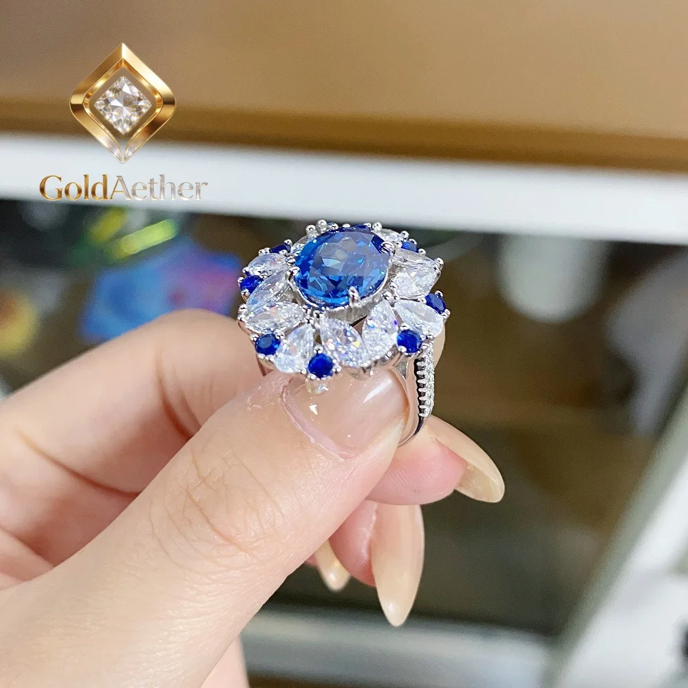 

Кольцо GoldAether Luxury из белого золота и платины PT950 с сапфиром, аквамарином и бриллиантами для женщин