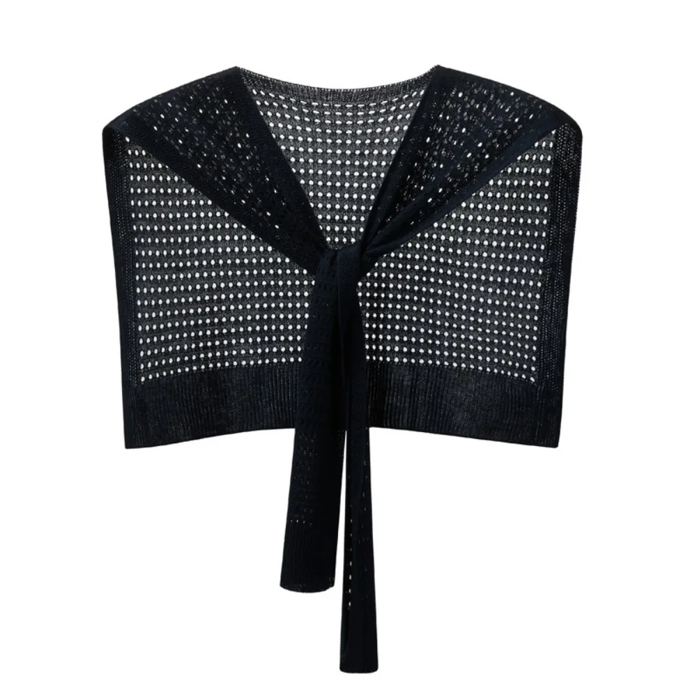 Fashion Hollow Out Knitted Shawl Wrap Solid Color Breathable Mesh Shawl Scarf Thin Sun Protection Shoulder Cape Scarf Women