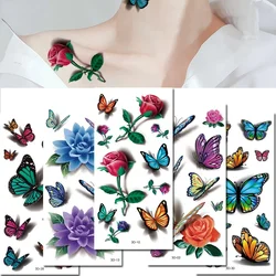 Temporary Tattoos Sticker for Women Body Art Tattoo Sticker 3D Butterfly Rose Flower Feather Tattoo Waterproof Halloween Gift