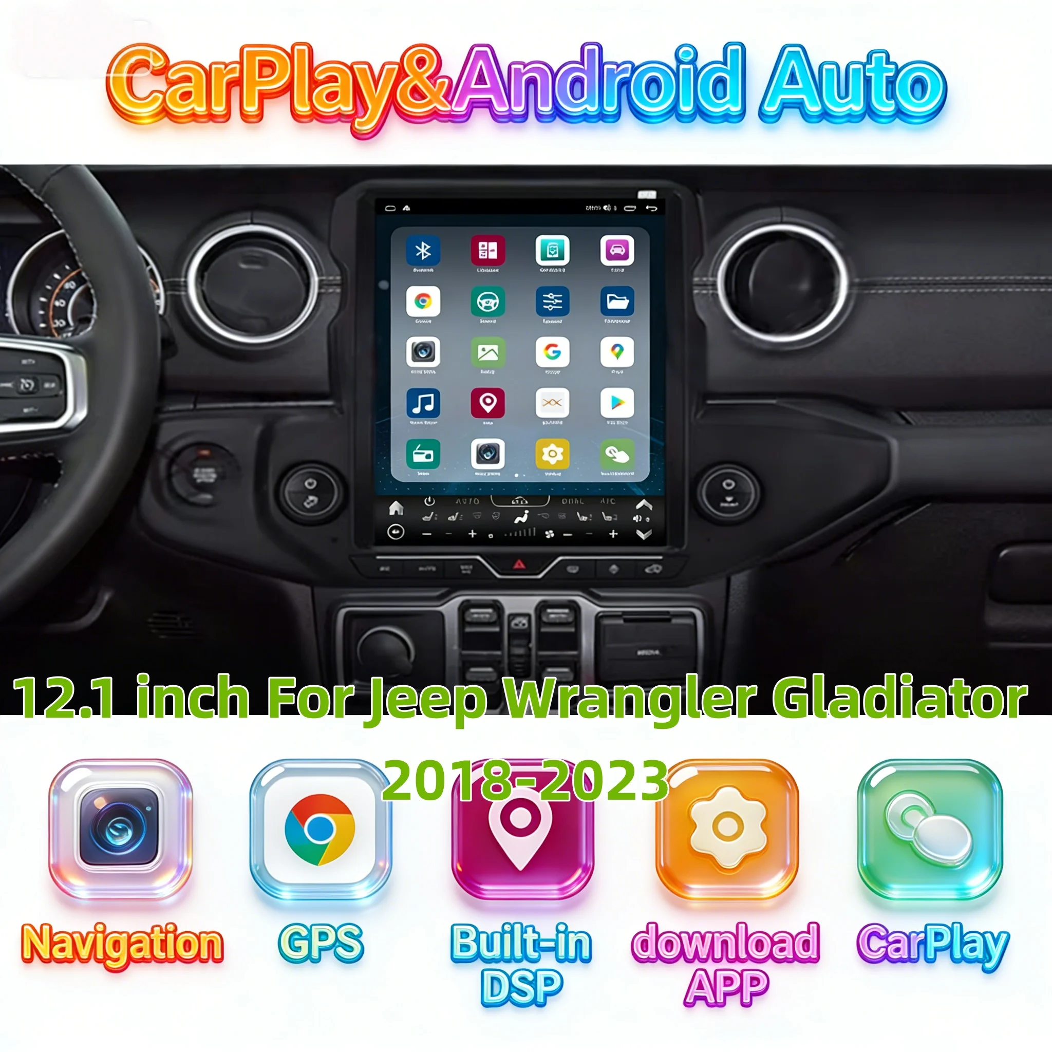 

Мультимедийный видеоплеер Android 13 для Jeep Wrangler Gladiator 2018-2023, беспроводной Carplay, стерео-магнитола, сенсорный экран, навигация