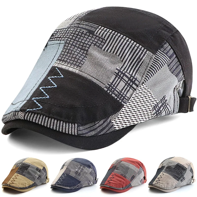 

Fashion Personality Beret Unisex National Style Patchwork Pattern Cap Painter Hat for Men Women Four Seasons