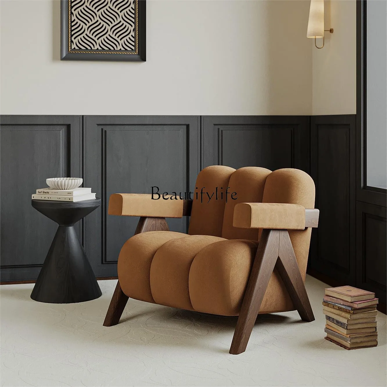 

Cream wind single sofa chair medieval lamb wool casual table and chairs wabi sabi retro