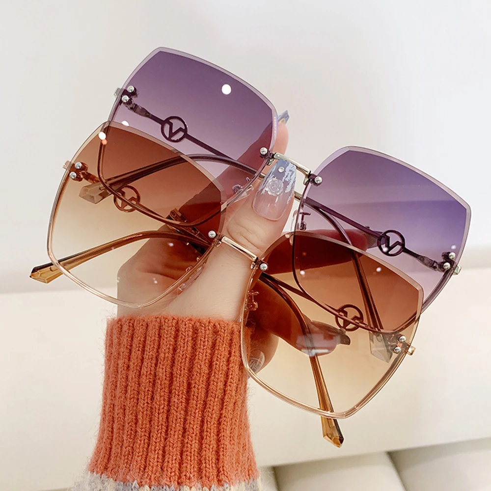 

Vintage Frameless Square Punk Sunglasses Women Men Brand Designer Rimless Gradient Sunshade Glasses Female Trendy Eyewear UV400