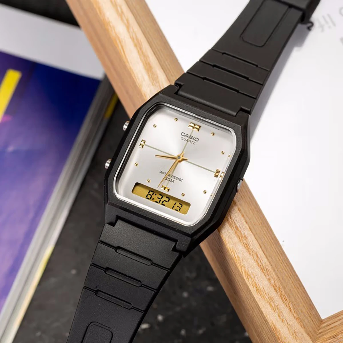 Casio Men's Square Retro Fashion Watch Dual Display Timekeeper relogio masculino AW-48HE-7A