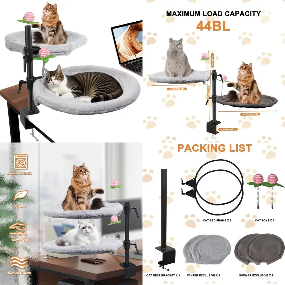

360° Swivel Desk Cat Bed with Faux Fur & Mesh, Ergonomic for Remote Work & Gaming, Up to 44 lbs