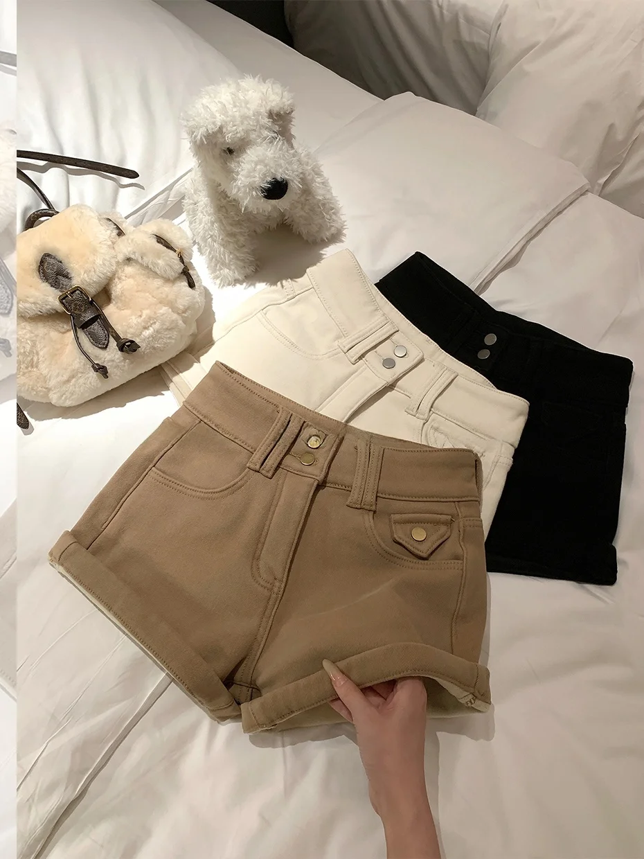 

Утепленные флисовые брюки-кюлоты А-силуэта для женщин: повседневные прямые брюки с высокой талией для весны, осени и зимы, универсальные шорты