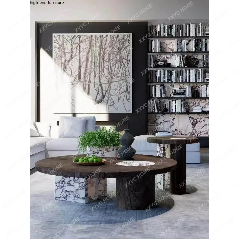 XX minimalist round coffee table light luxury modern high-end combination solid wood