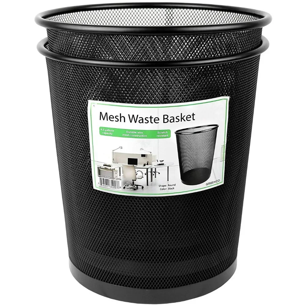 

Small Trash Cans for Home or Office, 2-Pack, 4.5 Gallon Black Mesh Round Trash Cans, Lightweight, Sturdy for Under Desk,