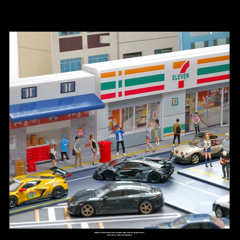 1/64 Car Garage Miniature Scene Figure Dolls City Streetscape Model, Suitable for 1:64 JKM CCA Mini Car PVC Collection Gift