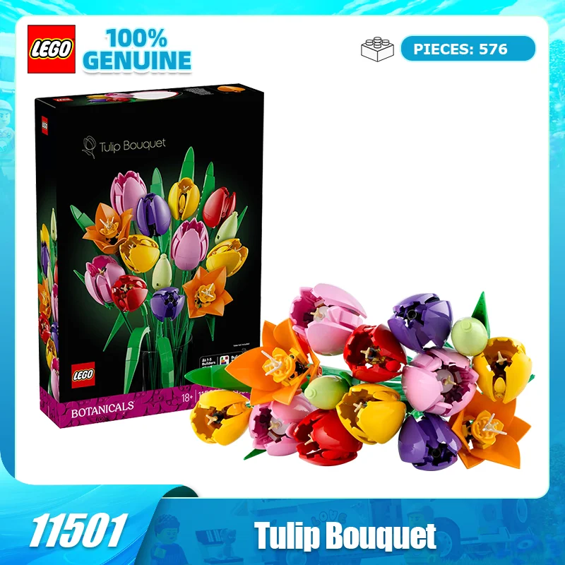 

LEGO строительные блоки в сборе 11501, букет тюльпанов, игрушки для мальчиков и девочек, подарки на день рождения, Рождество, домашний декор, украшение
