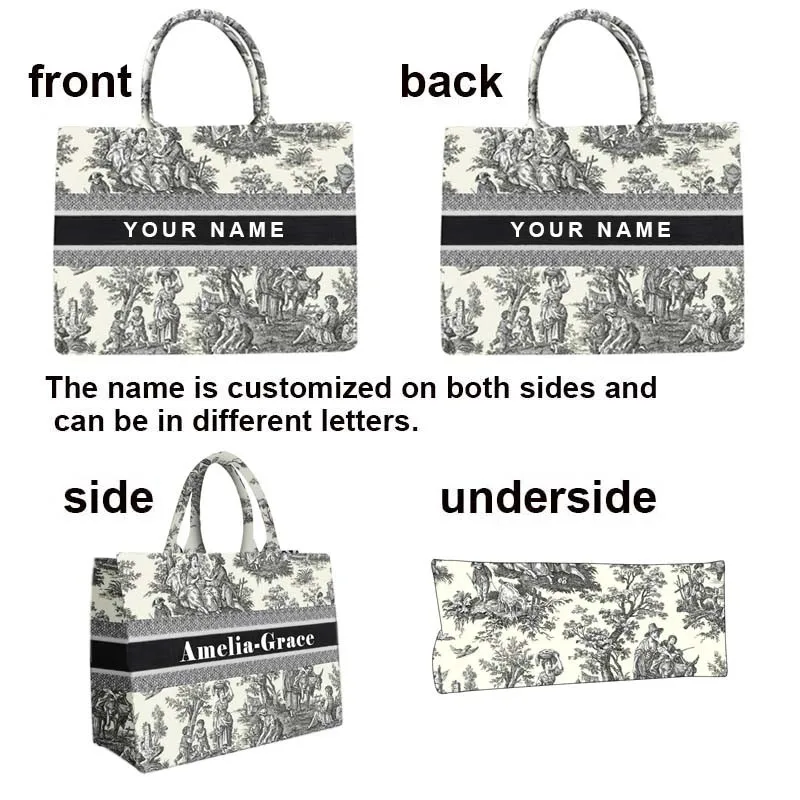 Women Canvas Commuter Bag Handwriting Printing Books Casual Handbag Large Capacity Shopping And Work Laptop Bag Beach Bag