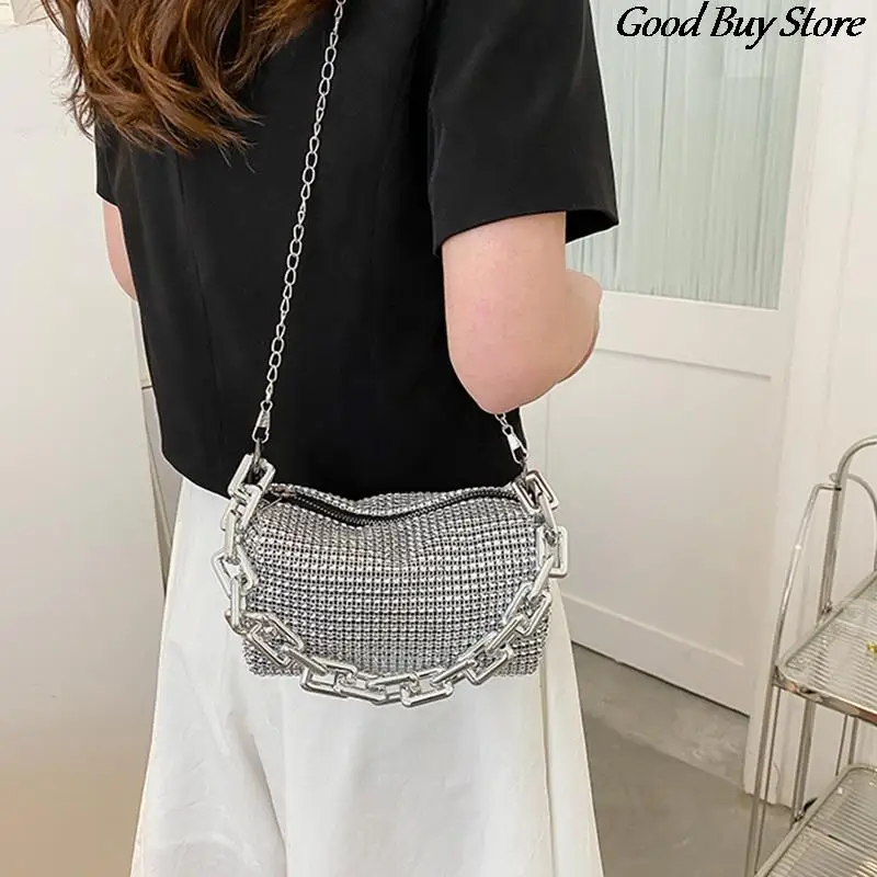 Women Bling Shoulder Bags Rhinestone Evening Handle Clutch Silver Chains Bag Evening Wedding Luxury Wallets Crystal Handbags