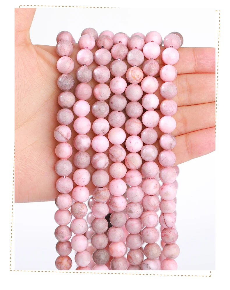 Naturstein Rosa Zebra Jaspis Perle 4 6 8 10 12mm Runde Lose Spacer Perle Für Schmuck Machen DIY Armbänder Halskette Zubehör – Detail 6
