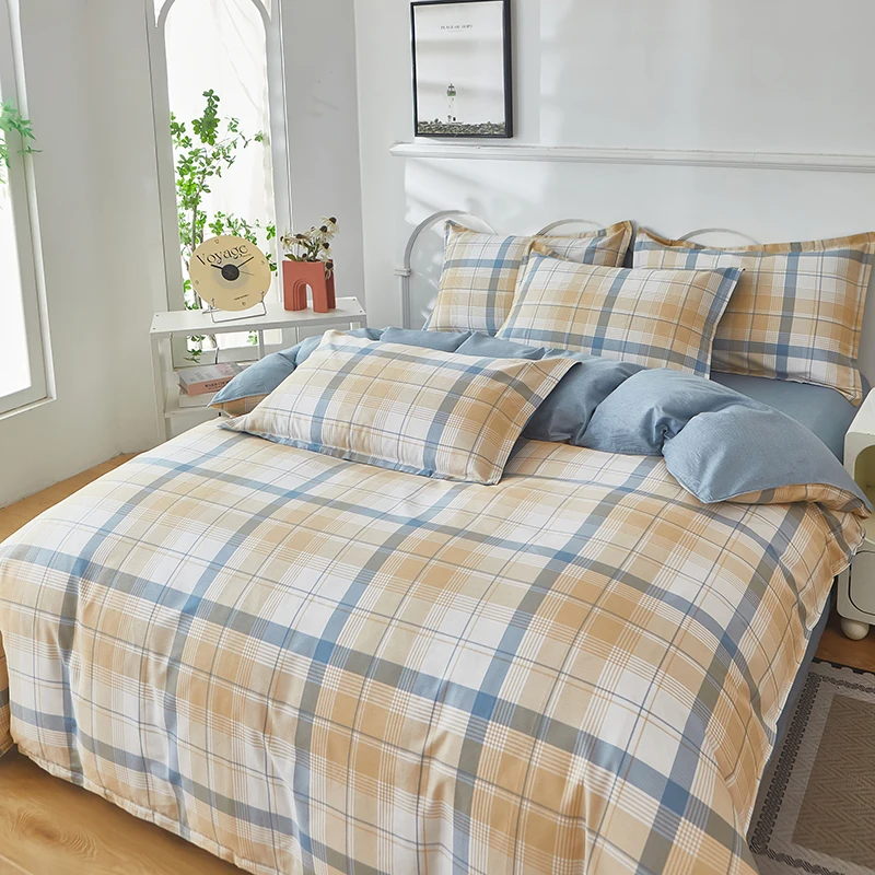 Nordic All Cotton plaid comforter cover for double bed 100% Pure Cotton Quilt cover 1pcs soft Simple Duvet cover King Queen Size