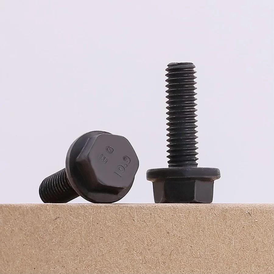 M121.75 x 45mm 6個 フランジ付き六角ボルト ネジ 黒色酸化皮膜仕上げ 10.9級合金鋼 大型フランジワッシャー ボルト DIN6921 GB5789