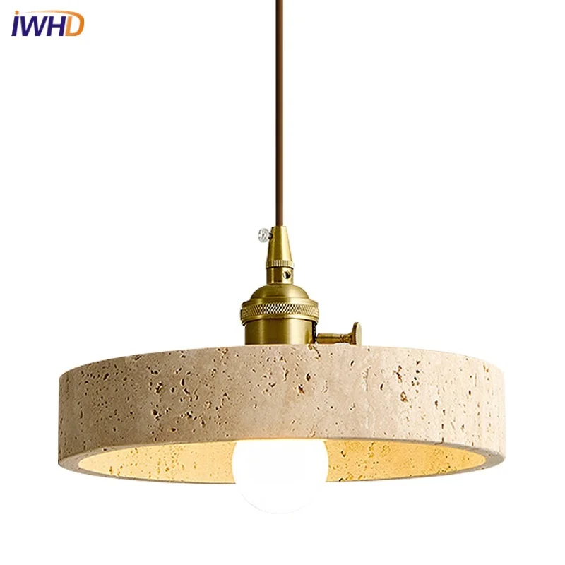 

IWHD Copper Socket LED Pendant Lights Fixtures Study Living Room Cafe Yellow Stone Industrial Vintage Hanging Lamp Luminaria