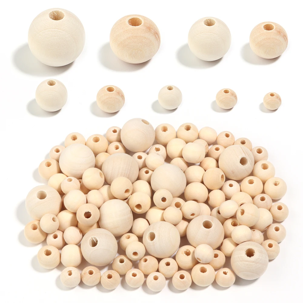 10-100pcs Natural Round Wooden Beads 6-30mm Spacer Charm Balls Bead for Jewelry Making DIY Handmade Accessories