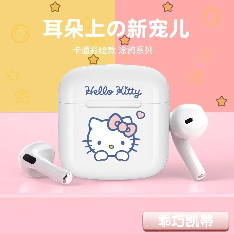 Écouteurs sans fil Bluetooth Hello Kitty, dessin animé, semi-intra-auriculaires, suppression du bruit, longue durée de veille, nouveau