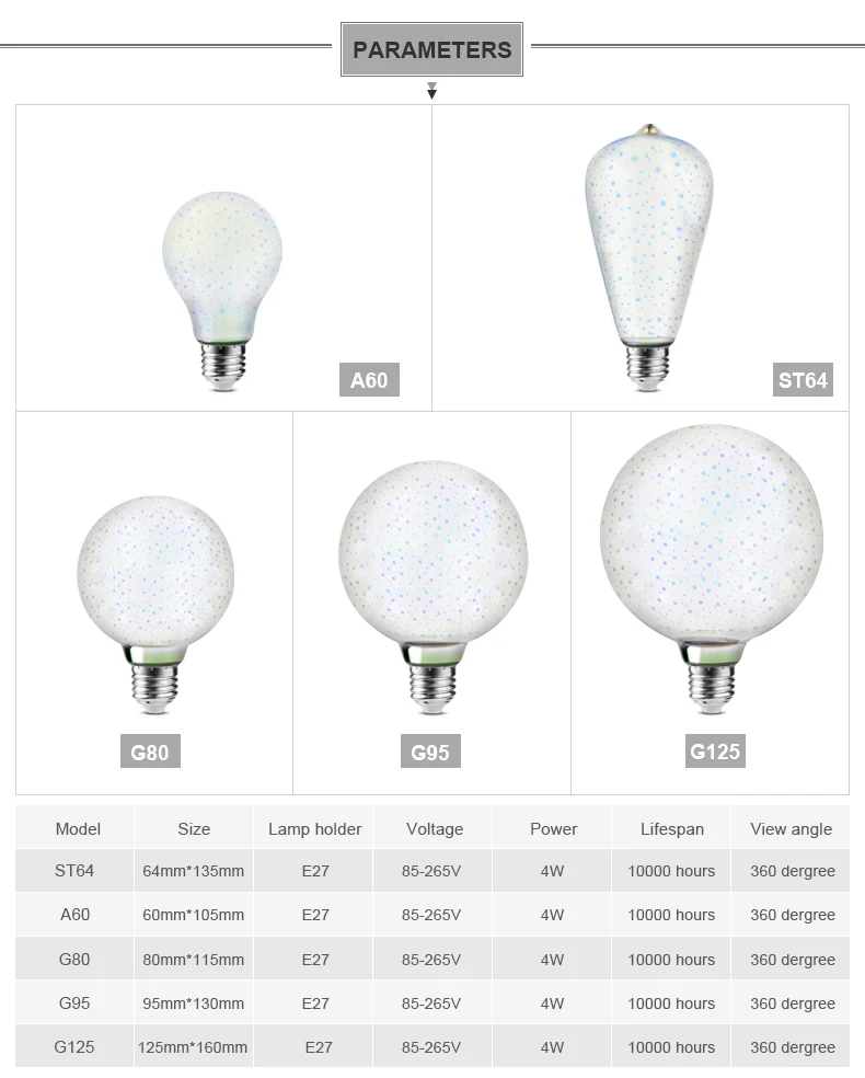 3D LED Light Bulb E27 4W Vintage Star Design 85V-265V Christmas Party Night Decor Ambient Lamp Ampoule for Lighting