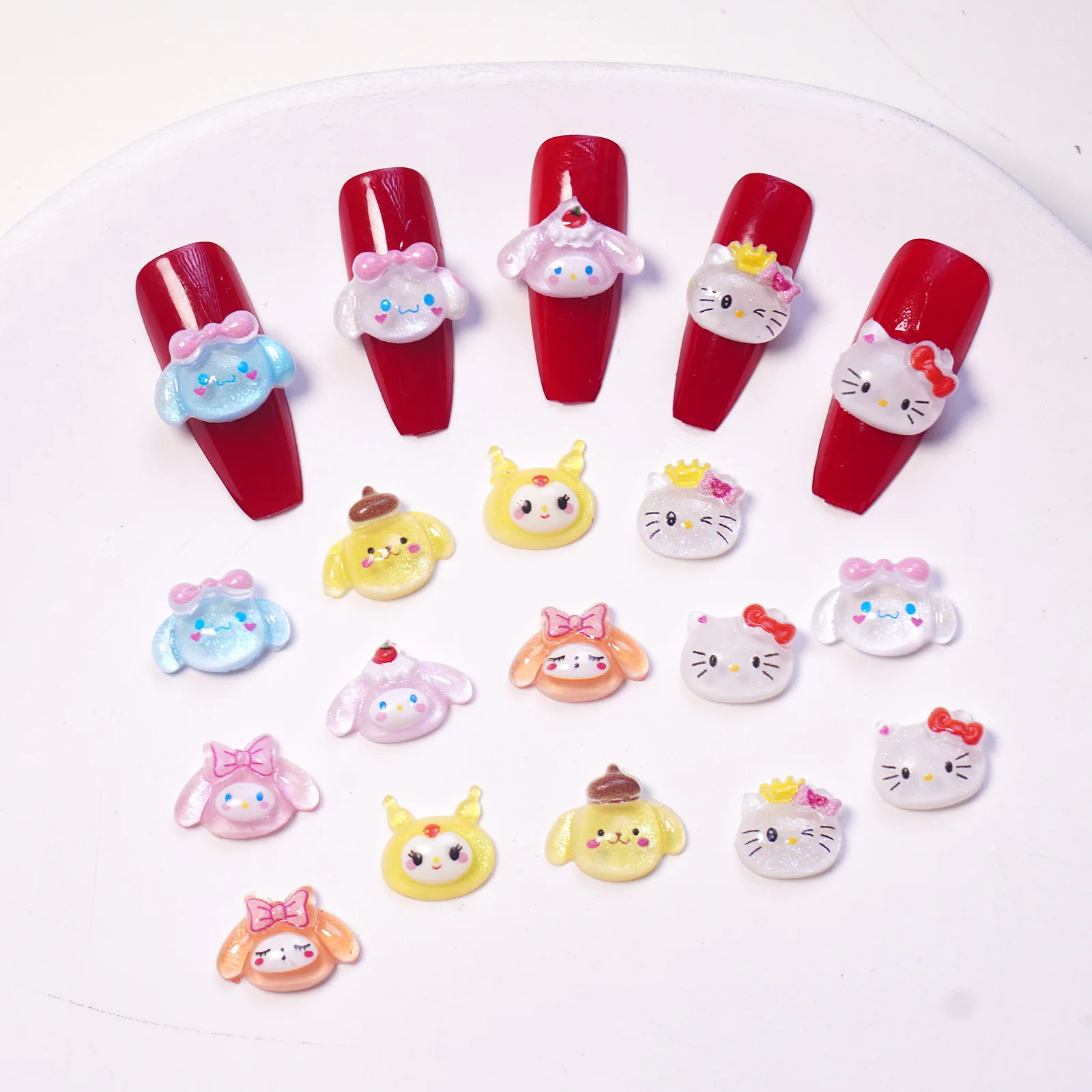 100 Stück/Packung KT Kitty Nagelcharms - Japanische Niedliche Harz-Nagelkunst, Entzückende Aufklebnägel für DIY-Maniküren