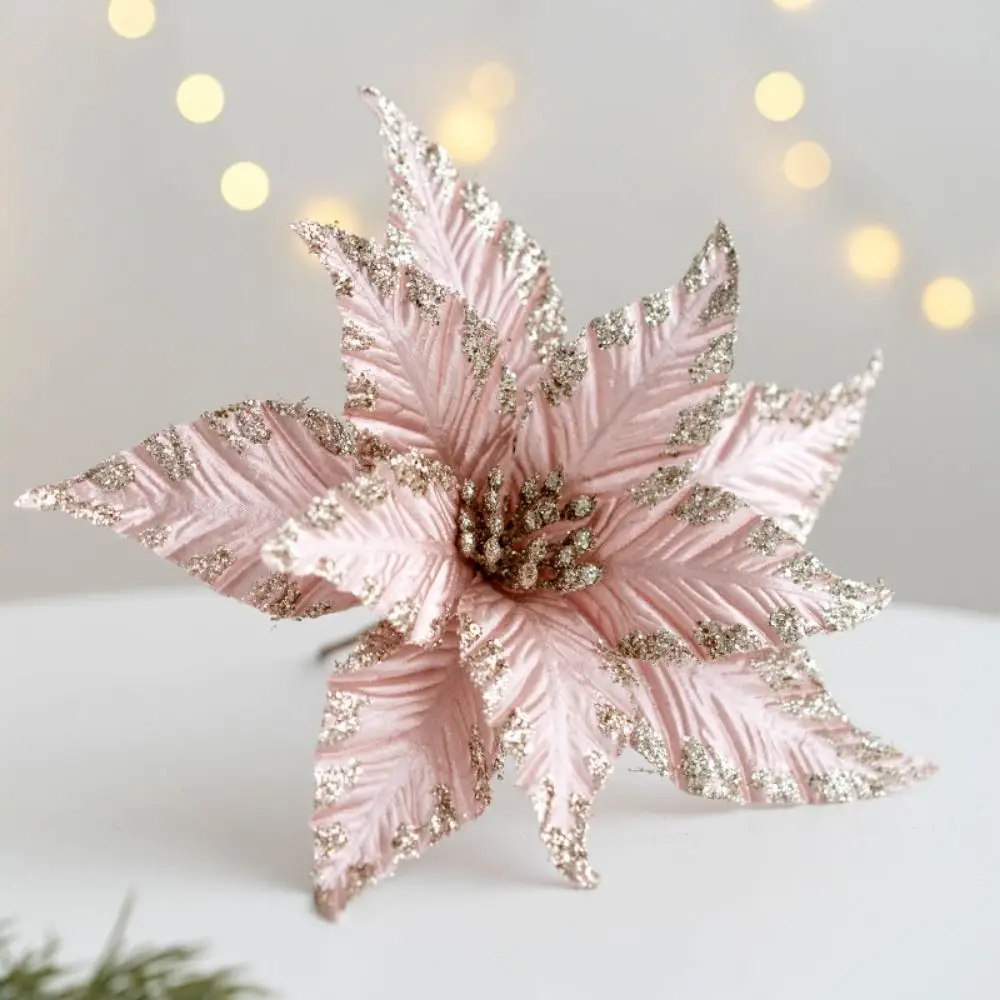 Handmade Artificial Christmas Flowers Shiny Multi-color Simulated Christmas Flower DIY Christmas Tree Accessories New Year Gift