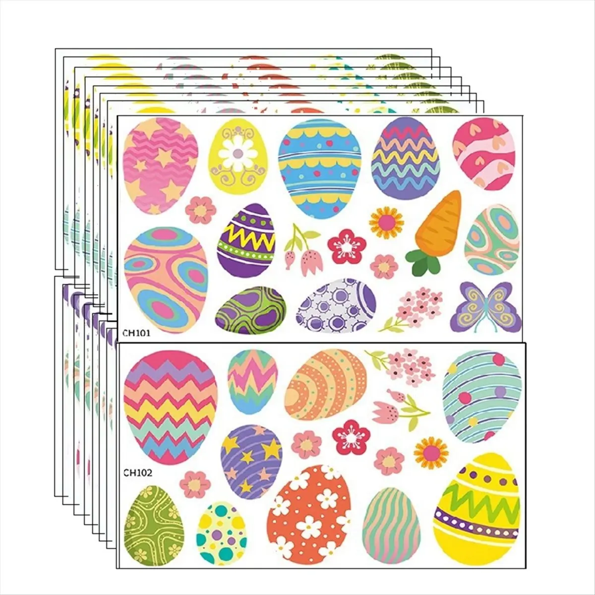 ABJS Easter Colorful Eggs Window Stickers Spring Flowers Butterfly Carrot Static Wall Decals New Showcase Glass Decoration