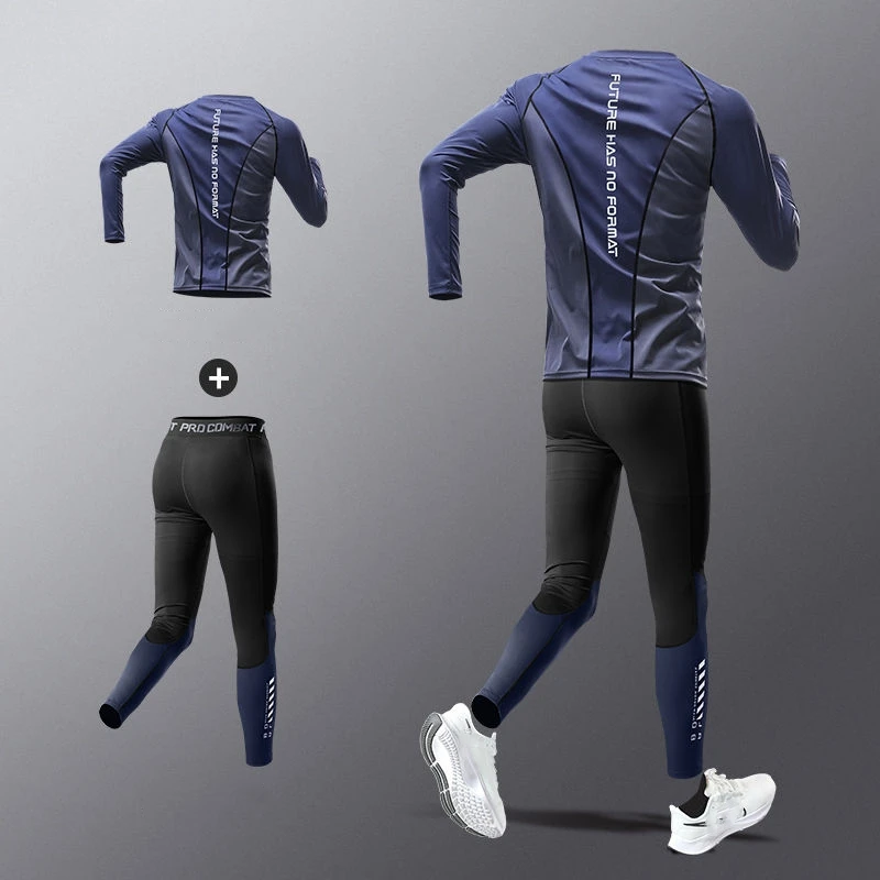 Men\'s Training Clothes Sets Quick Dry Tight Elastic Tracksuits Base Fitness Sweatsuit Breath Jogging Sweatshirts T-shirts Pants