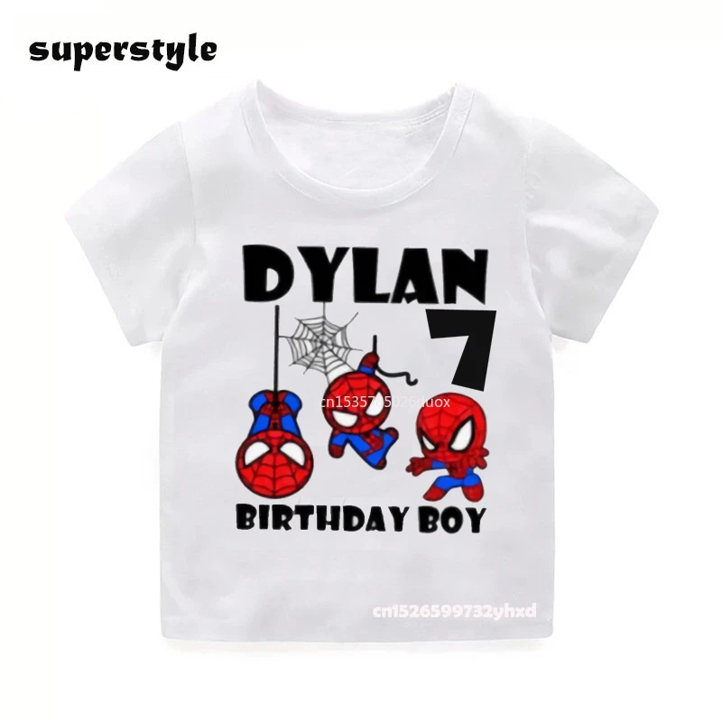 Summer 2 3 4 5 6 7 8 9 Spiderman Birthday Boys Shirts Birthday Custom Name Shirt Spiderman Birthday White Short Sleeved T-shirt