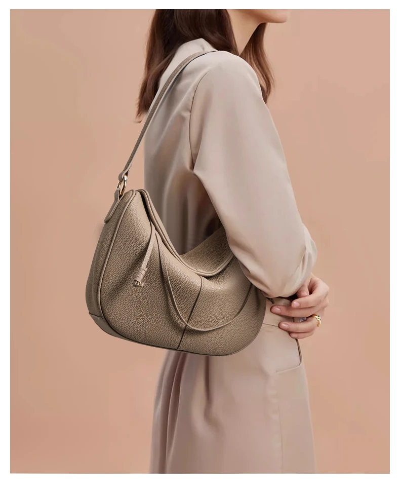 Damen-Umhängetasche aus echtem Leder, vielseitiges Design, hochwertiges Gefühl, einzelne Schultertasche, für Pendler, lässig, schlichtes Modell 2026 Tasche – Detail 3