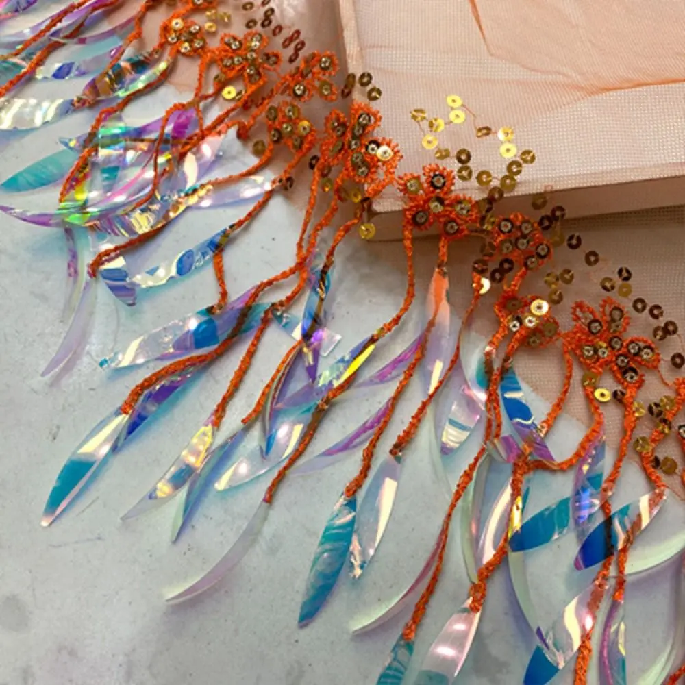 

Adjustable Jazz Dance Scarf Tassels Triangular Scarf Y2K Belt Shirt Extender Streetwear Sequin Waistband Dance Performance