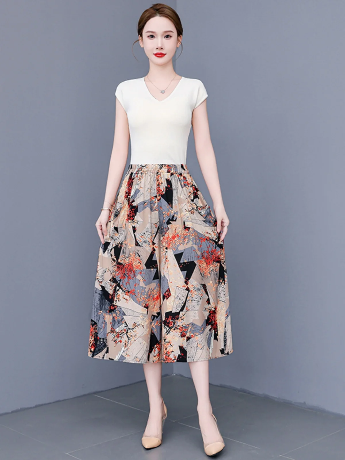 الصيف السراويل كبيرة الحجم النساء جديد لينة فضفاضة مرونة الخصر مخطط بنطال ذو قصة أرجل واسعة الصيف Vintage الملابس عالية الجودة E8837