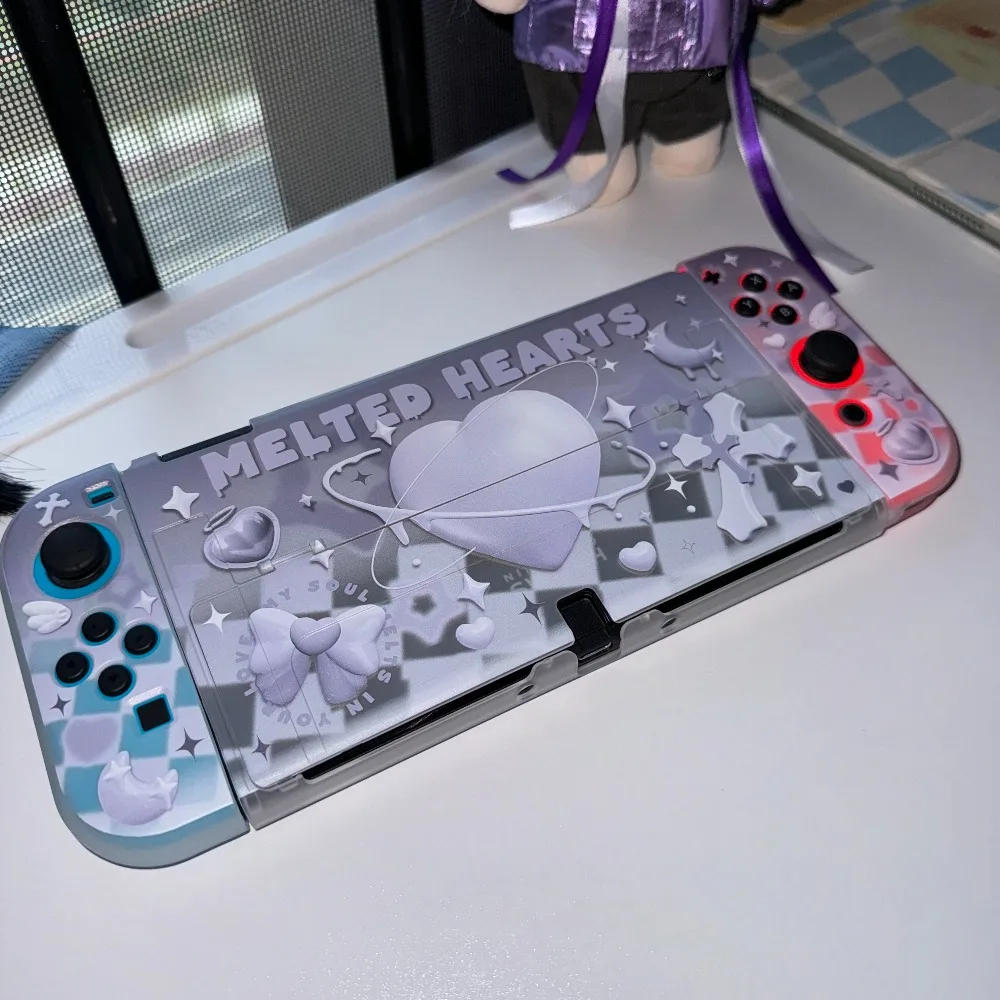 Melted Hearts 3D Matte Protective Case compatible with Nintendo Switch OLED - Transparent Detachable Hard Shell