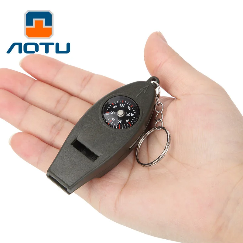 

4-in-1 Compass Outdoor Portable Magnifier Thermometer Multi-functional Whistle Cross-border Survival Whistle Camping Gear
