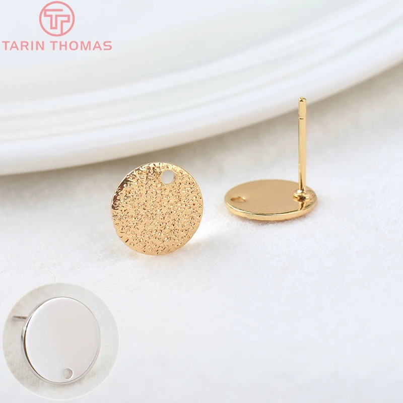 (2307)10PCS 10MM 15MM Hole 1MM 24K Gold Color Brass Matte Round Stud Earrings High Quality Jewelry Making Findings Accessories