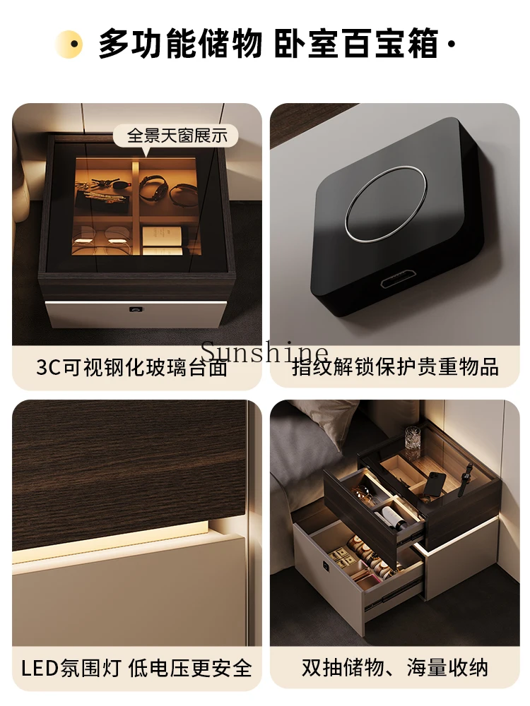 Fingerprint password lock Bedside table Safe Integrated Light Luxury Premium Italian Master Bedroom Storage Smart
