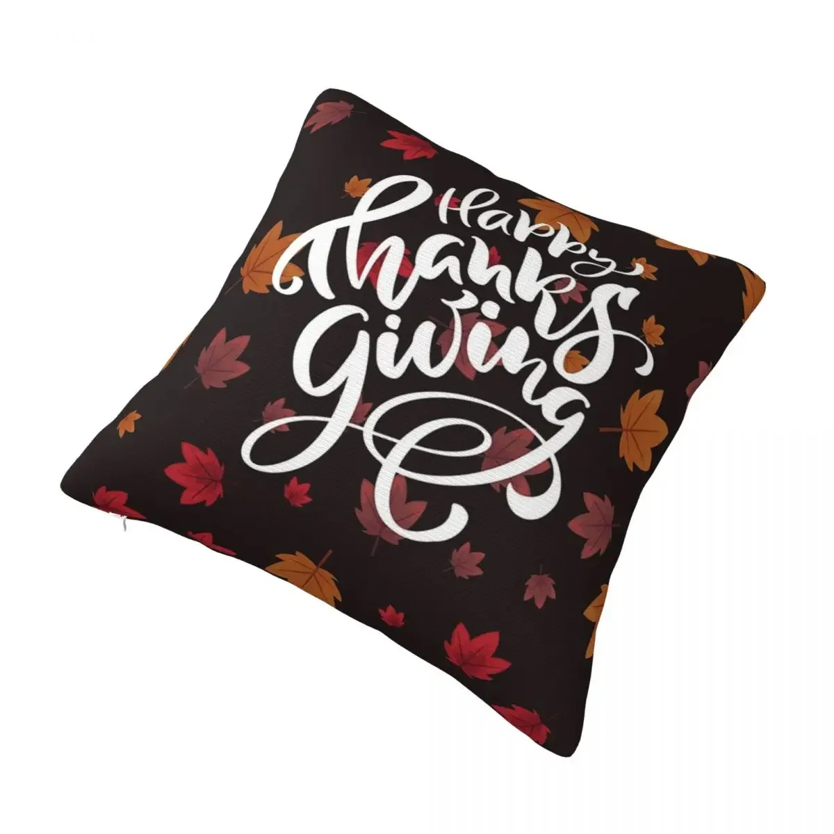 

Happy Thanksgiving Decorative Lettering With Leaves And Pumpkin Square Pillowcase Polyester Cushion Decor Comfort Throw Pillow