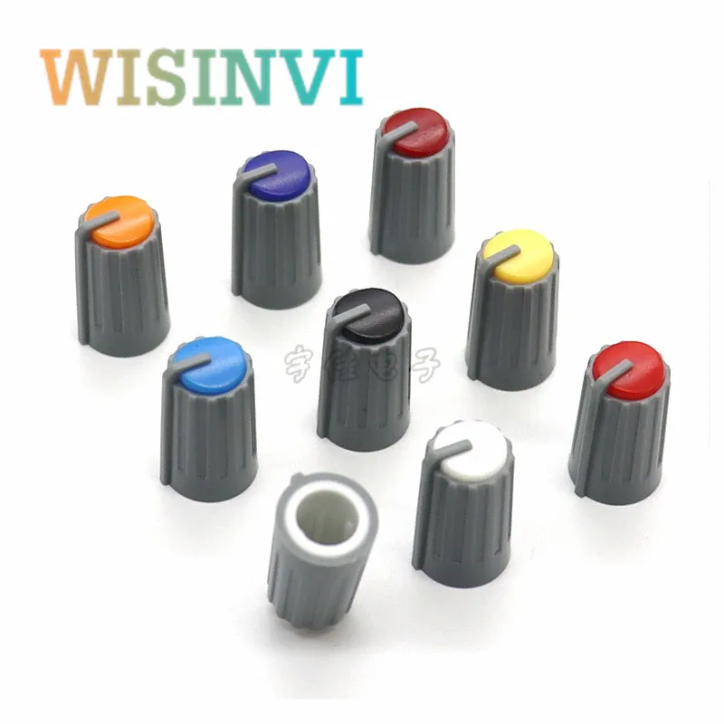 10PCS Mixer Adjustment Knob Diameter 10.5mm Height 18mm Plastic Knob Cap 270 degrees D-Shaped Inner Hole 6mm